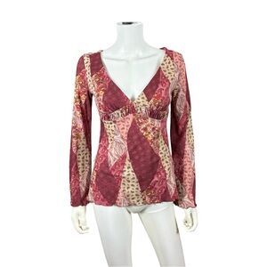 XOXO Vintage Y2K Paisley Bell Sleeve Boho Peasant Top